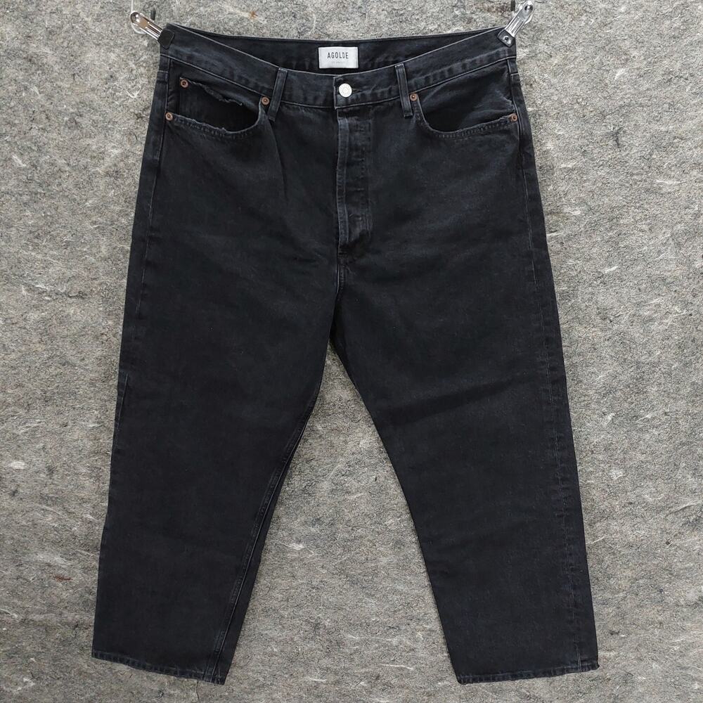 AGOLDE 90's Jeans Women's Size 32 Black Crop Straight Mid Rise Retro Edgy Casual